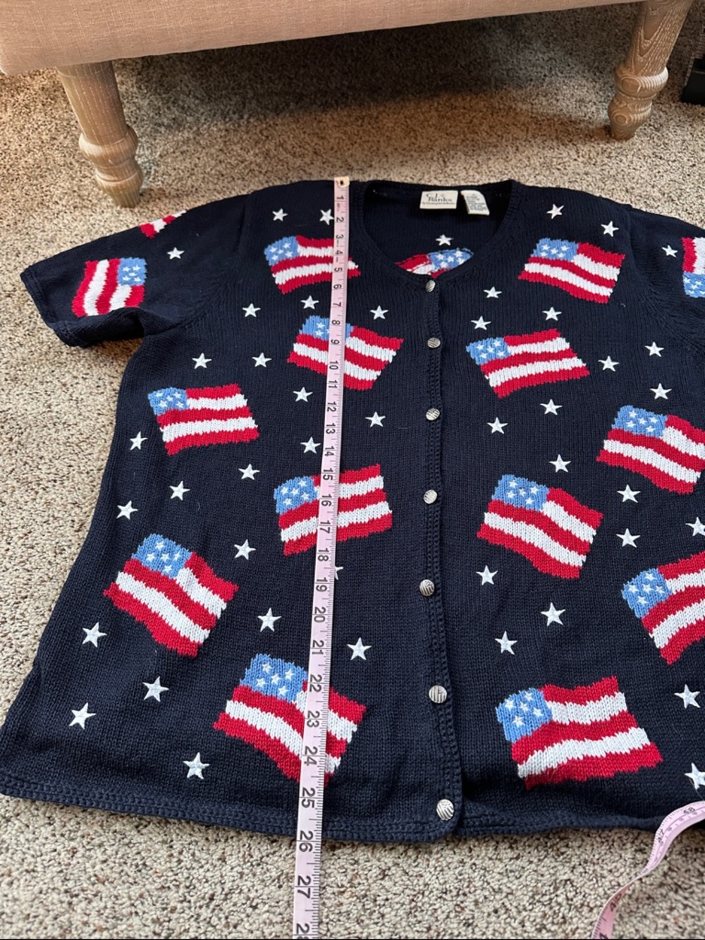 Vintage 90s CJ Banks patriotic USA flag short sleeve sweater, women’s 1X - Picture 8 of 9